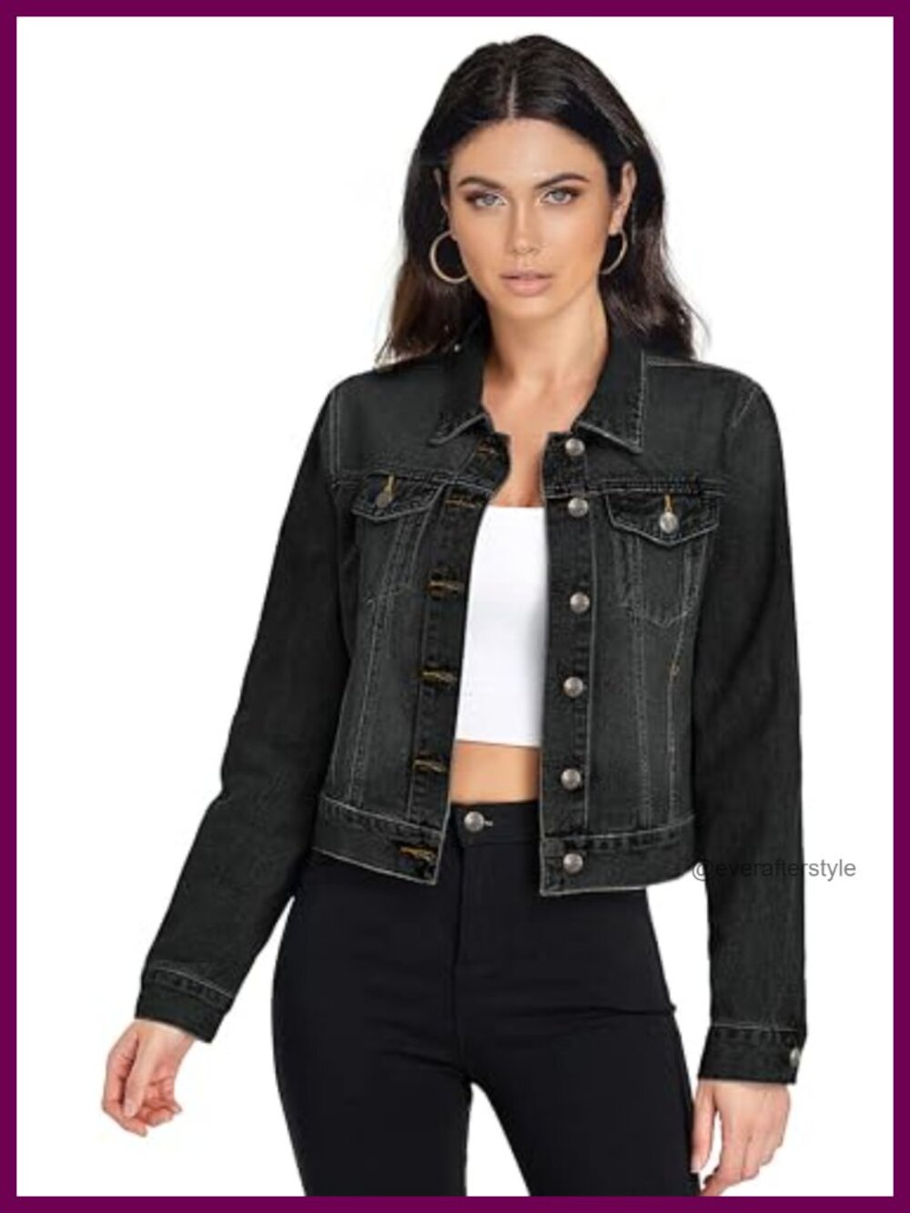 Women's Denim Jacket Classic Fit Cotton Blend Button Down Long Sleeve